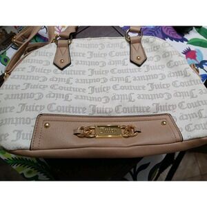 Juicy Couture Satchel Crossbody Bag Beige Gold Hardware Handbag Purse